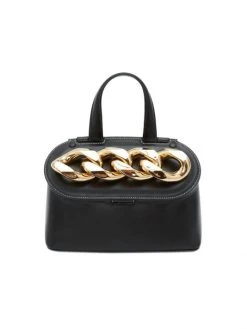 JW Anderson Small Chain Lid Leather Top Handle Bag Black