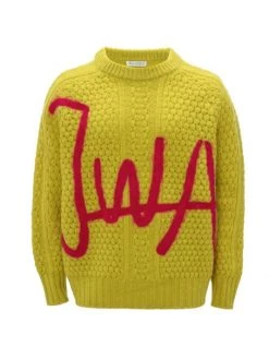 JW Anderson JWA Crewneck Cable Sweater For Men Khaki Yellow